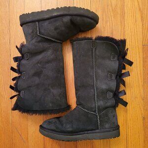 UGG 5 Black‎ Suede Leather Sheepskin BAILEY BOW II Tall Boots